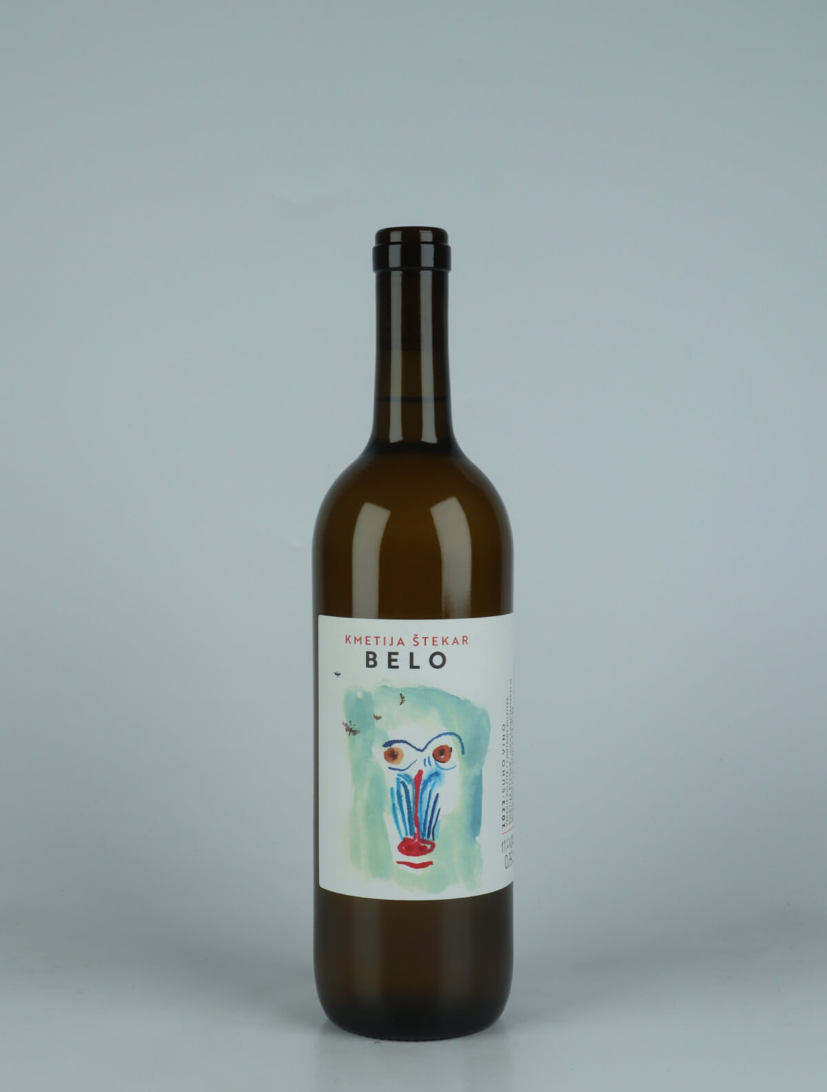 A bottle 2023 Belo White wine from Kmetija Stekar, Brda in Slovenia