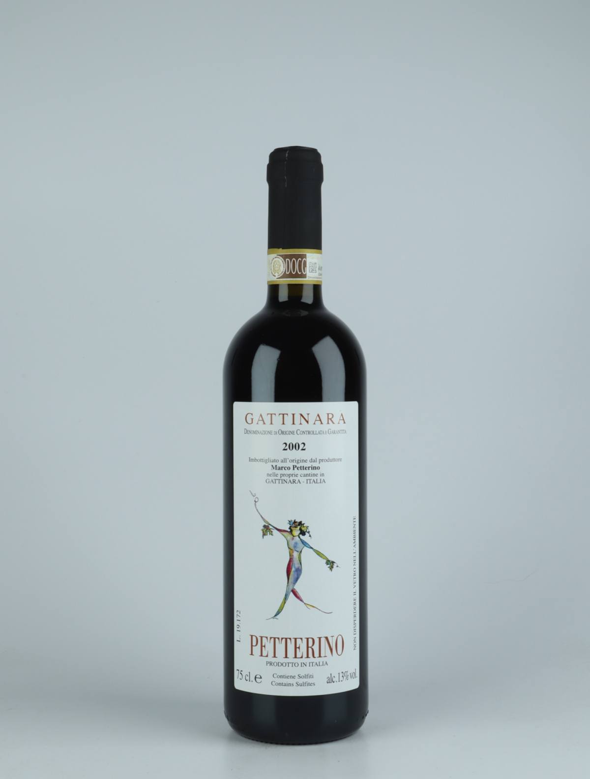En flaske 2002 Gattinara Rødvin fra Petterino, Piemonte i Italien