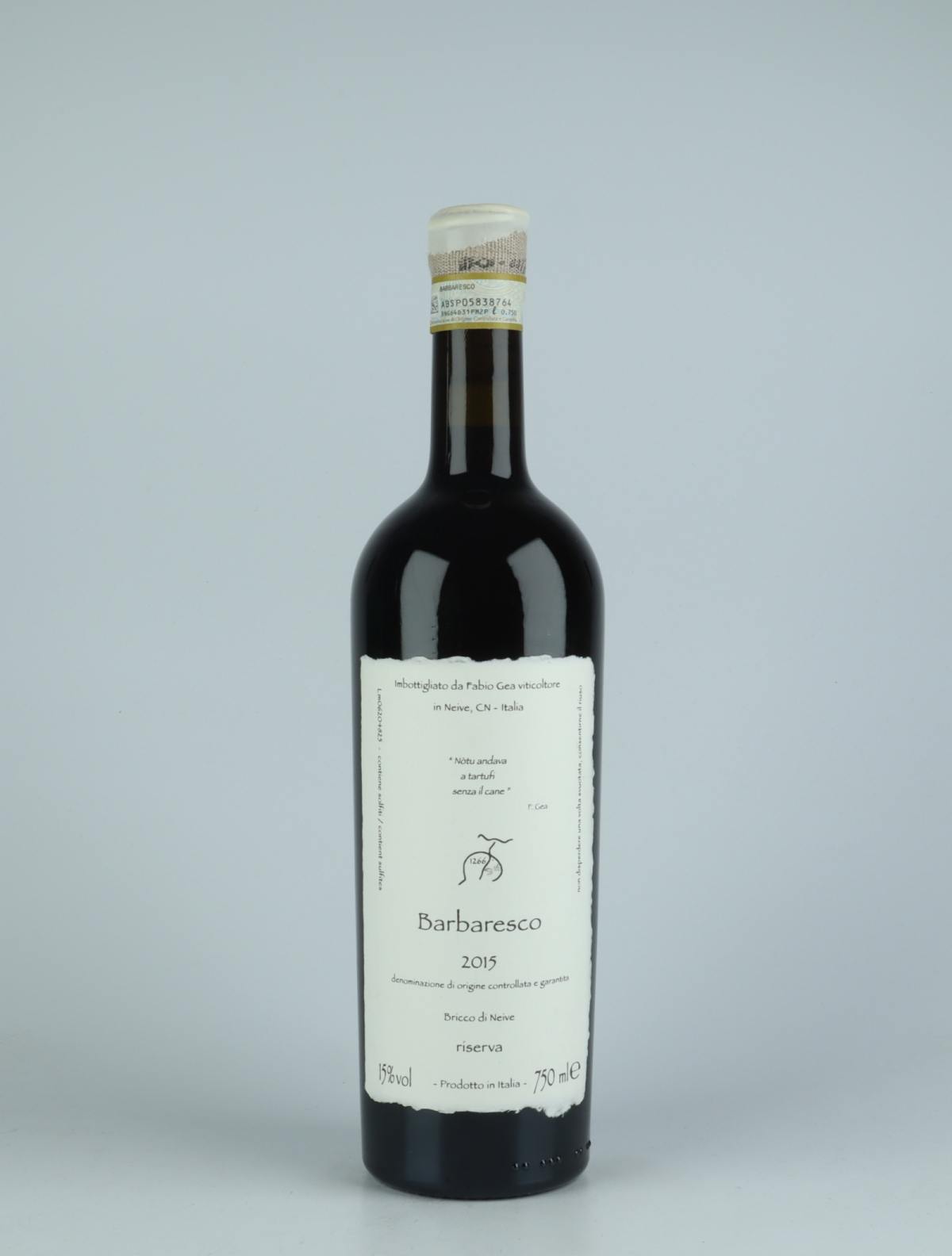 A bottle 2015 Barbaresco Riserva Red wine from Fabio Gea, Piedmont in Italy