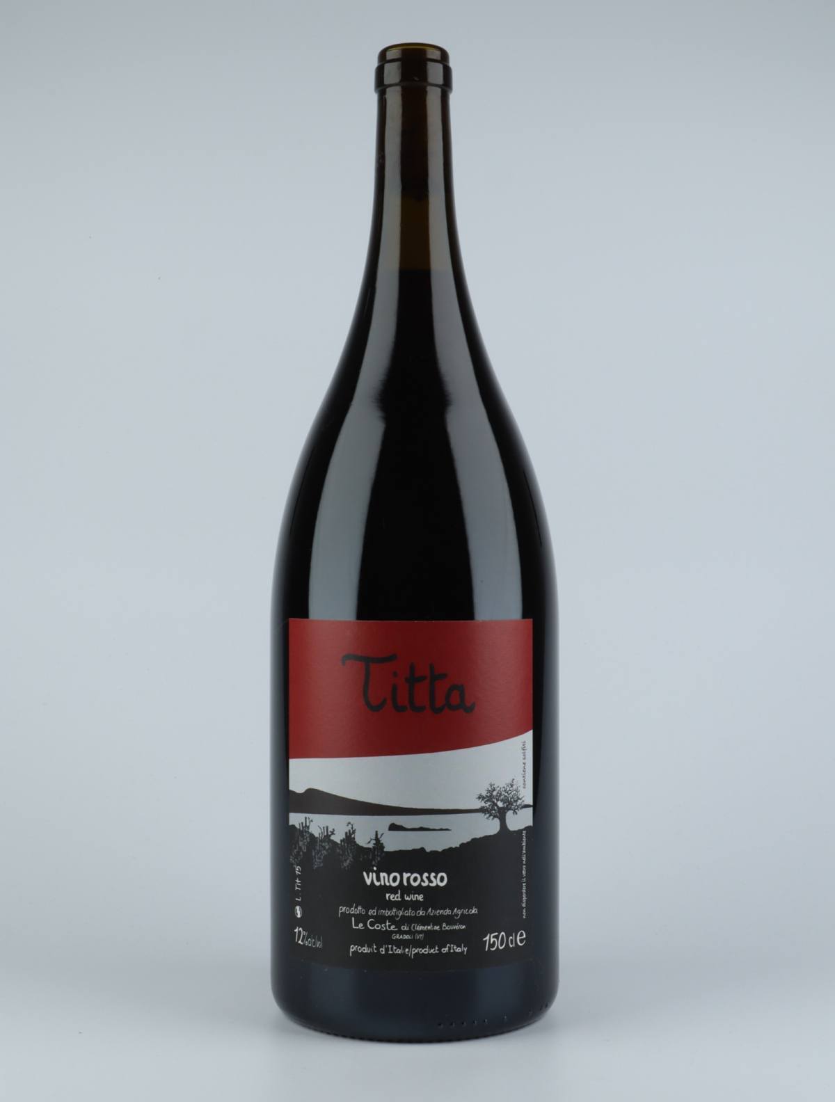 A bottle 2015 Titta Red wine from Le Coste, Lazio in Italy