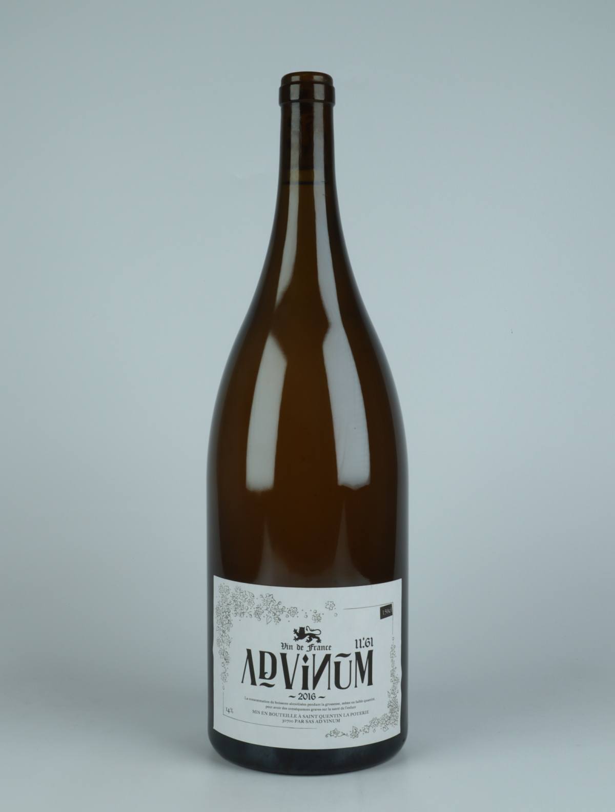 A bottle 2016 11.61 Blanc White wine from Ad Vinum, Gard in France