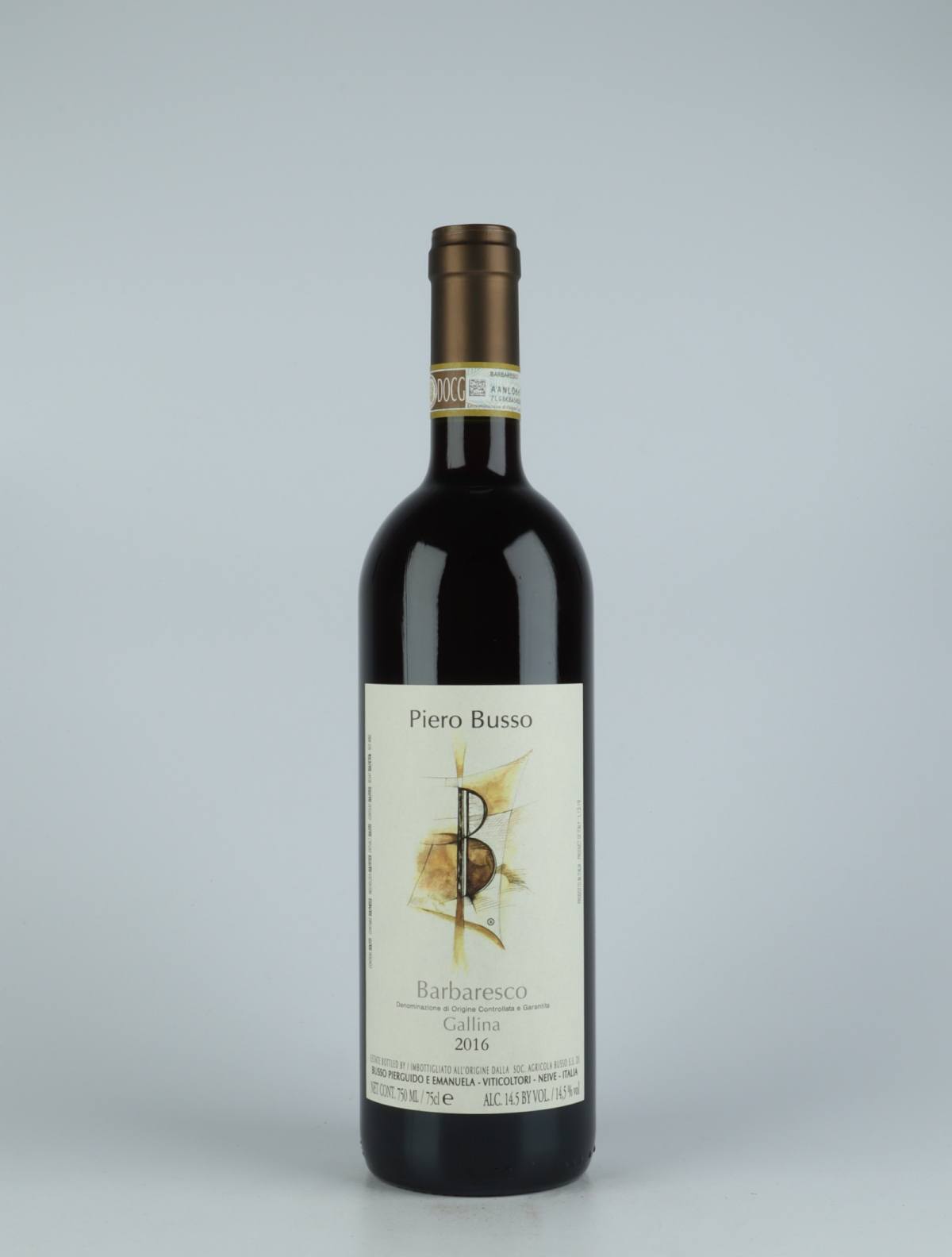 A bottle 2016 Barbaresco Gallina Red wine from Piero Busso, Piedmont in Italy