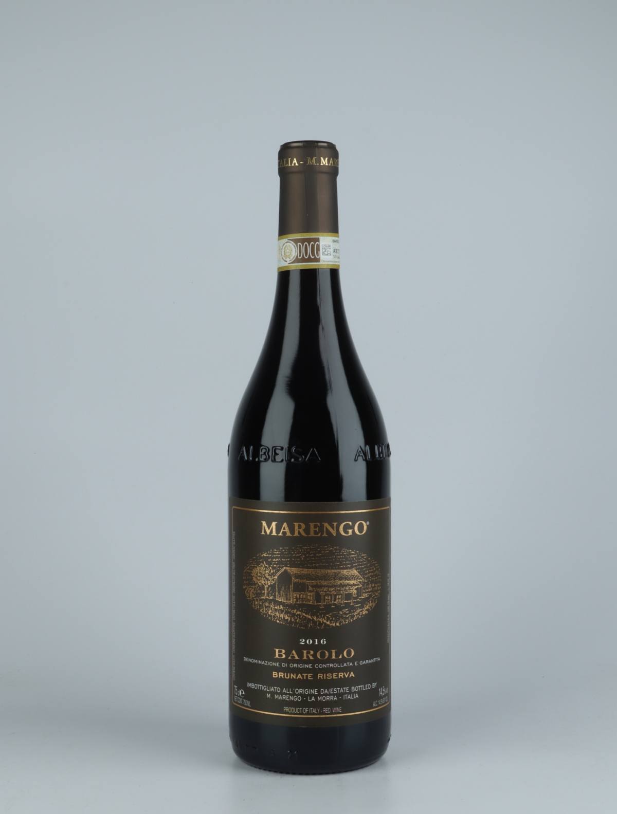A bottle 2016 Barolo - Brunate Riserva Red wine from Mario Marengo, Piedmont in Italy