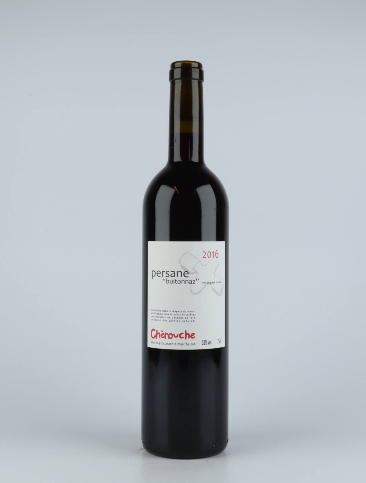 A bottle 2016 Persane Syrah Red wine from Chèrouche, Valais in 