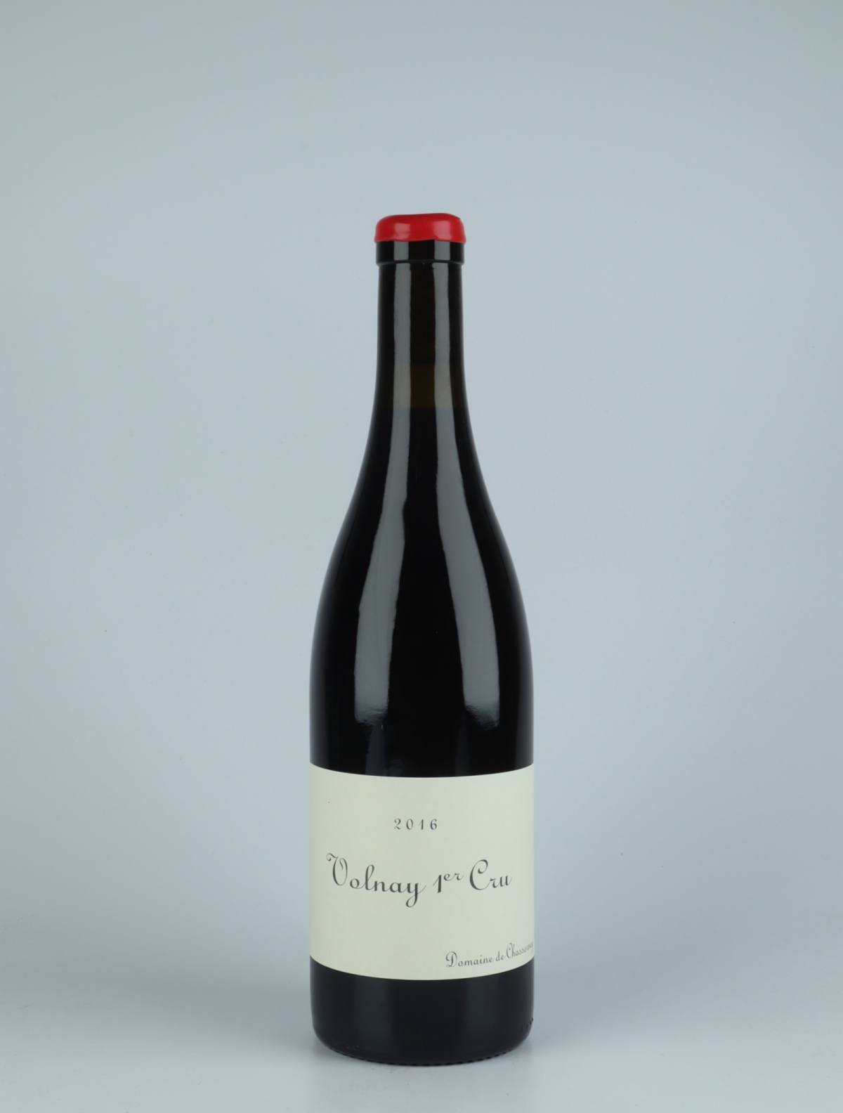 A bottle 2016 Volnay 1. Cru Red wine from Domaine de Chassorney, Burgundy in France