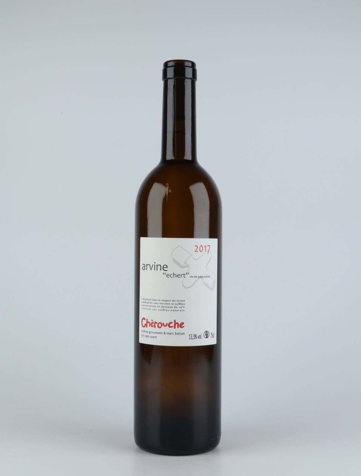 A bottle 2017 Arvine White wine from Chèrouche, Valais in Switzerland