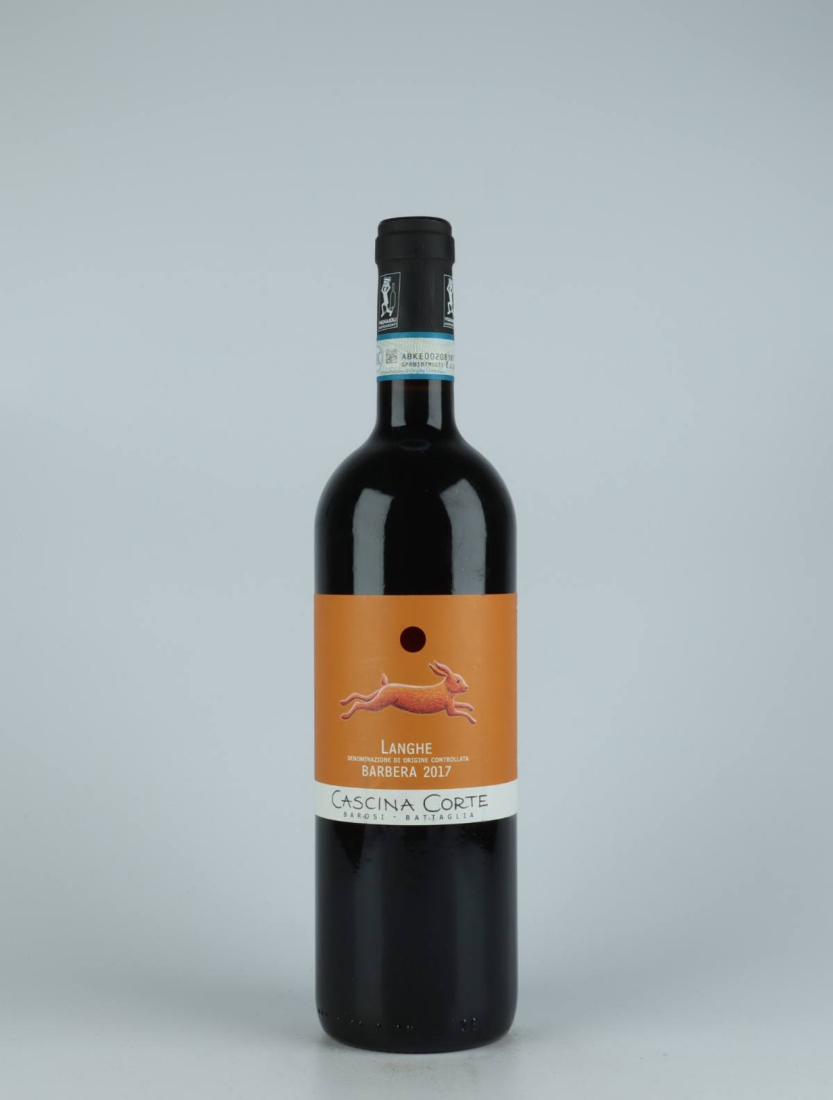 A bottle 2017 Barbera Red wine from Cascina Corte, Piedmont in Italy