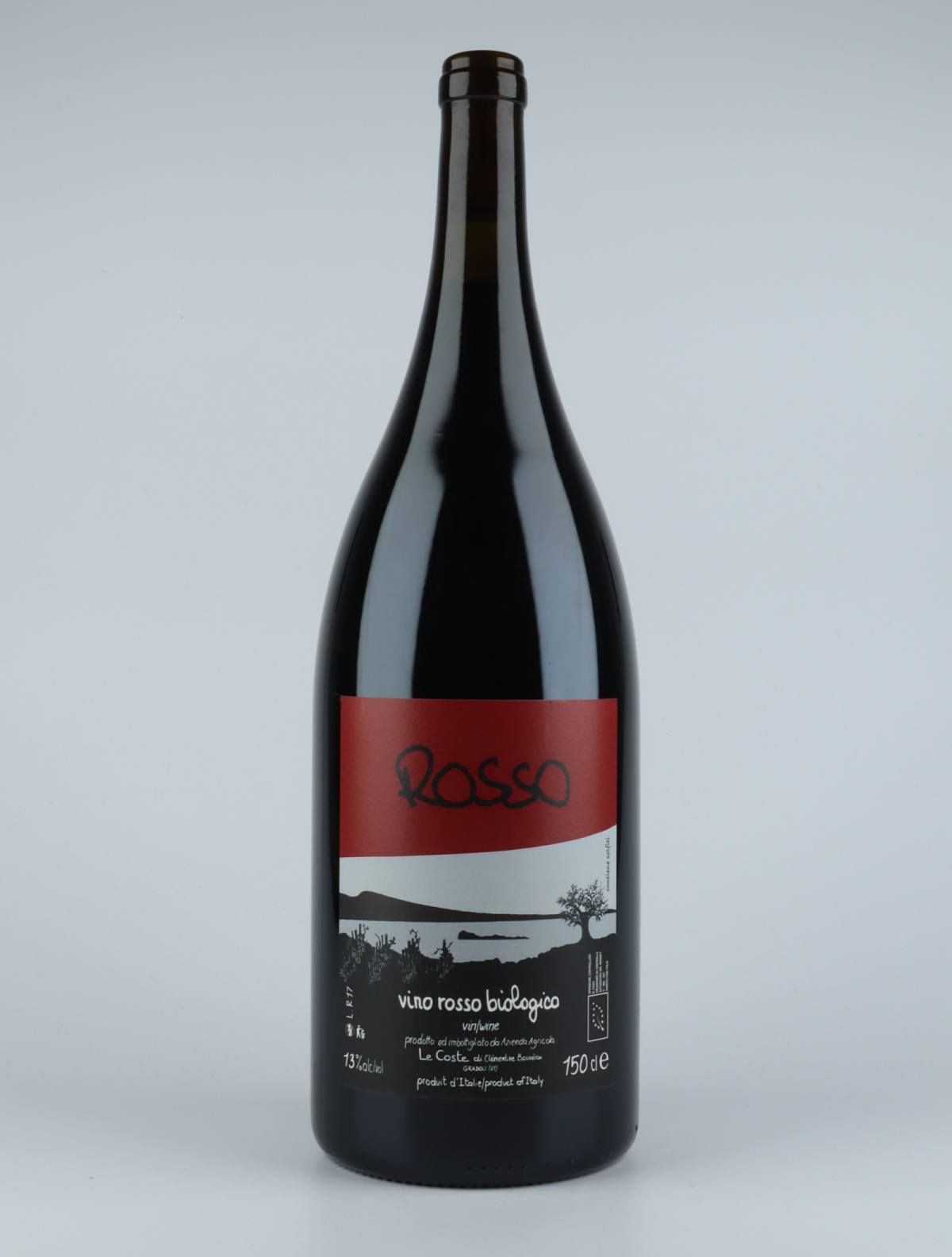 A bottle 2017 Rosso Red wine from Le Coste, Lazio in Italy
