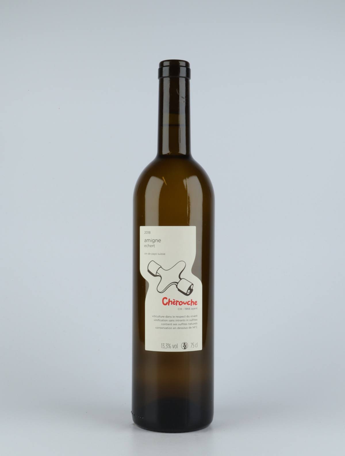 A bottle 2018 Amigne White wine from Chèrouche, Valais in Switzerland