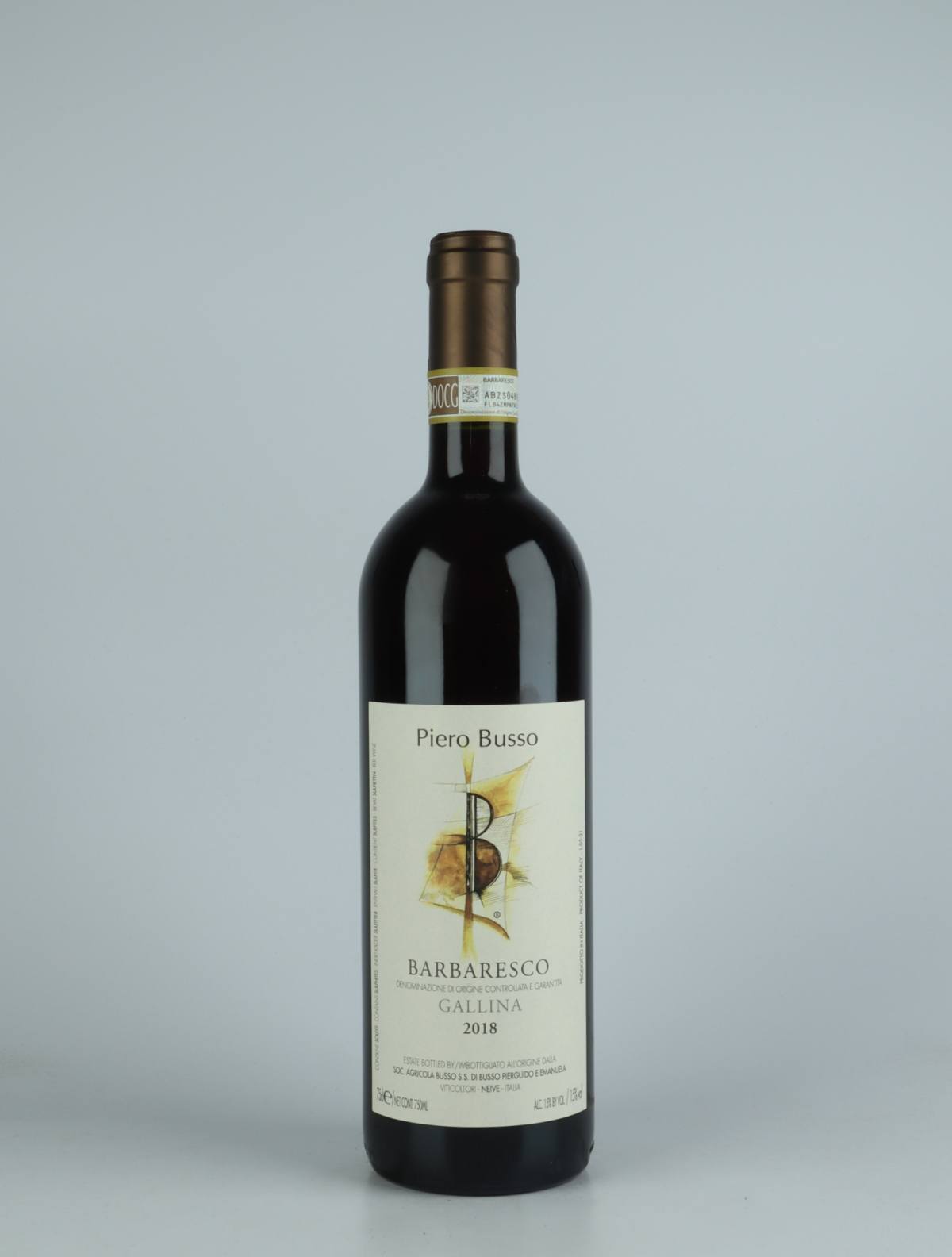 A bottle 2018 Barbaresco Gallina Red wine from Piero Busso, Piedmont in Italy