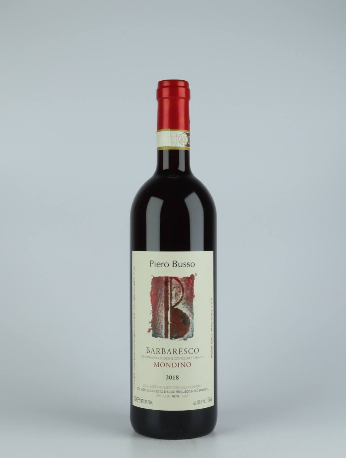A bottle 2018 Barbaresco Mondino Red wine from Piero Busso, Piedmont in Italy