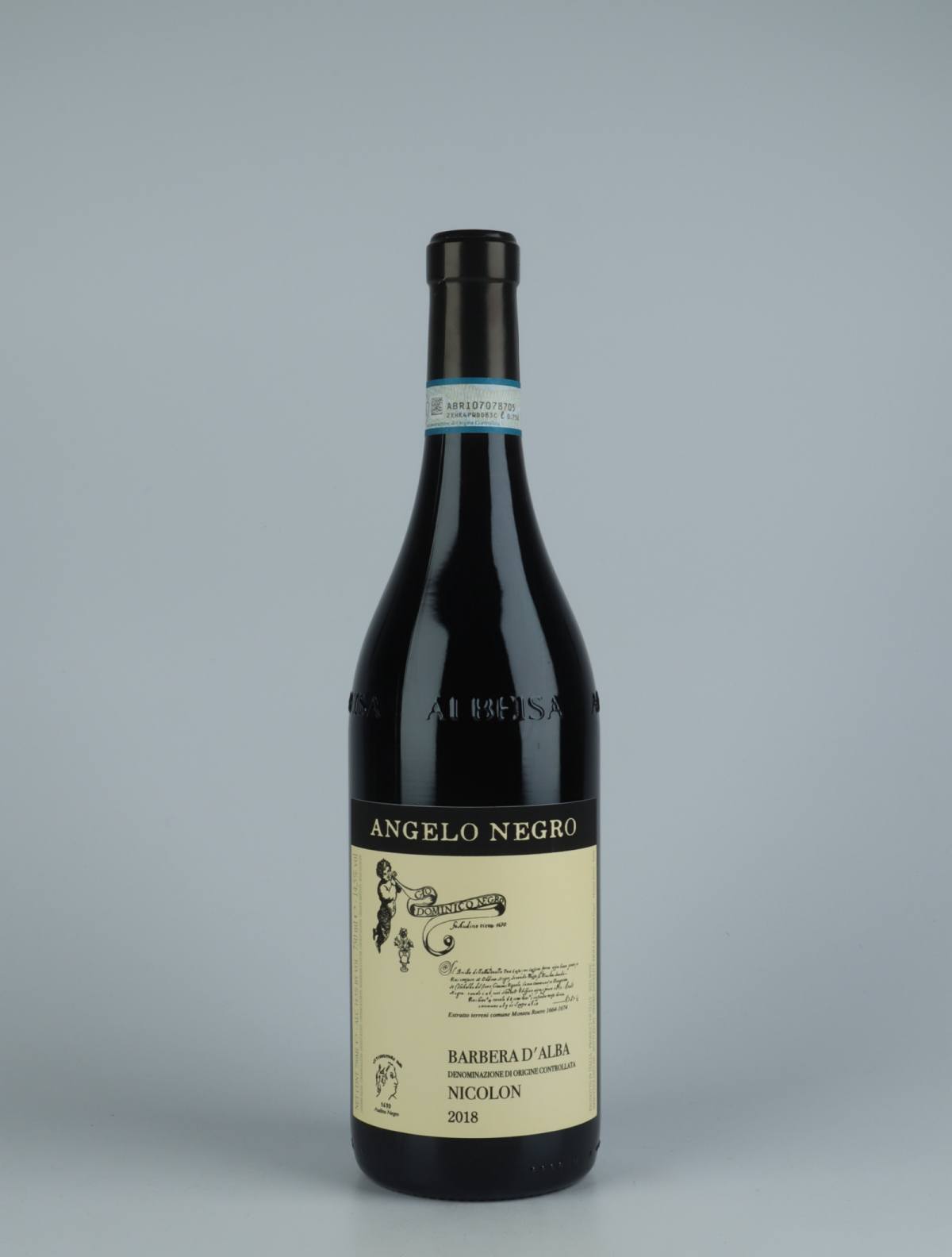 A bottle 2018 Barbera d'Alba - Nicolon Red wine from Angelo Negro, Piedmont in Italy