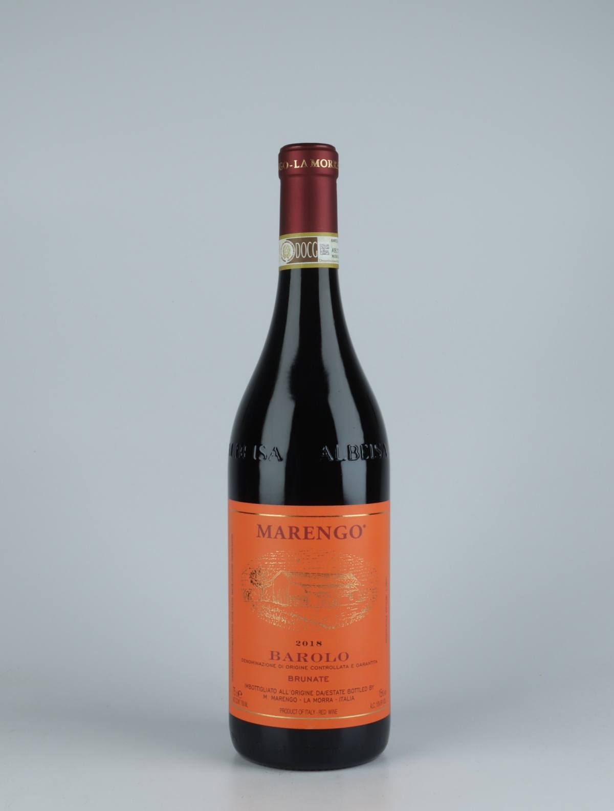 A bottle 2018 Barolo - Brunate Red wine from Mario Marengo, Piedmont in Italy