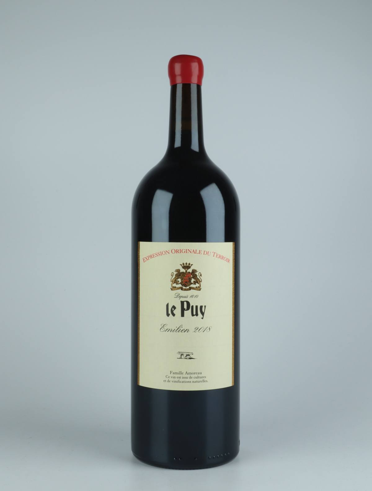 A bottle 2018 Emilien Red wine from Château le Puy, Bordeaux in France
