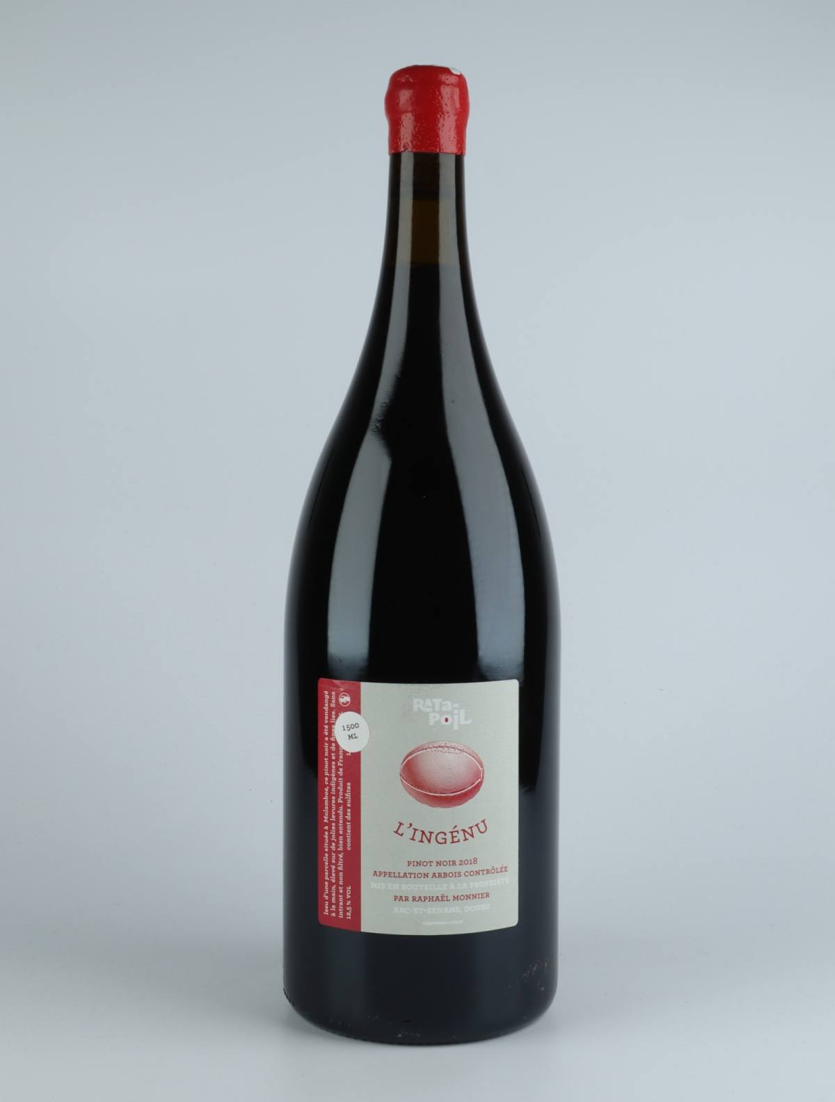 A bottle 2018 Ingenu Red wine from Domaine Ratapoil, Jura in France