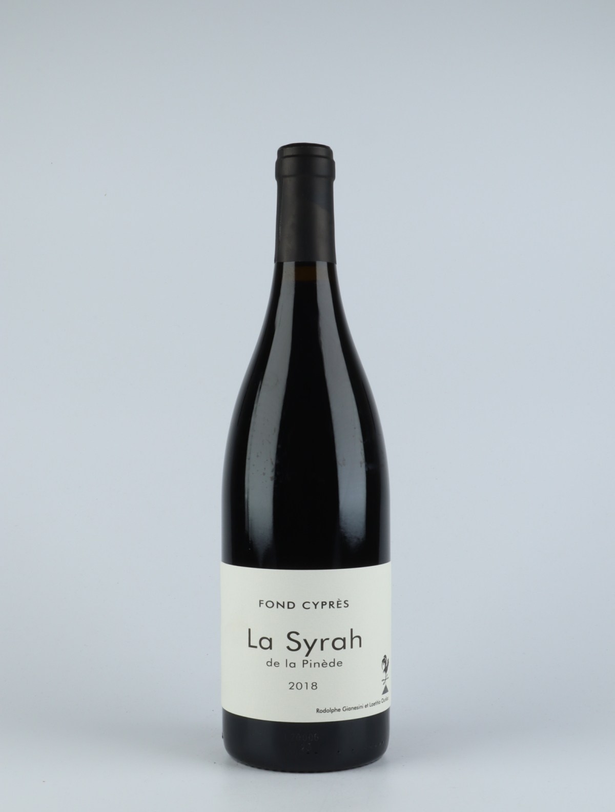 A bottle 2018 La Syrah de la Pinède Red wine from Fond Cyprès, Languedoc in France