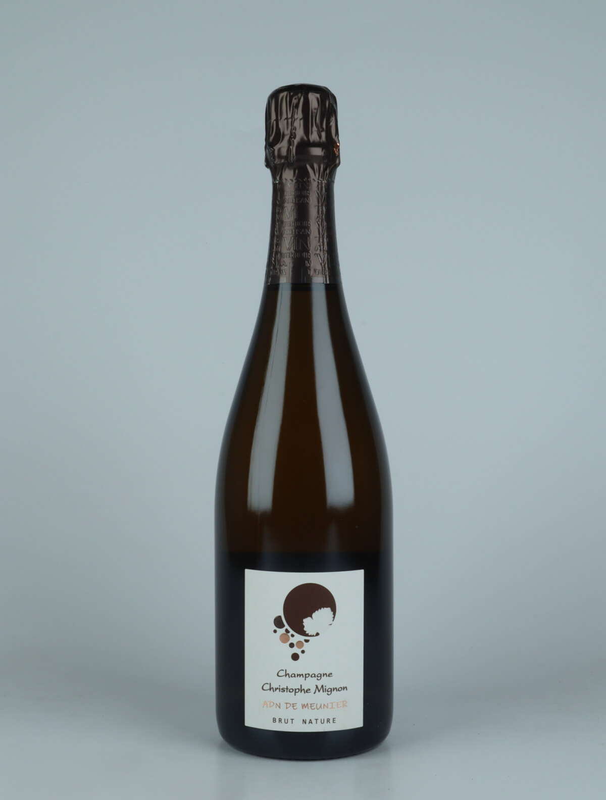 En flaske N.V. (2019/2020) ADN de Meunier Brut Nature Mousserende fra Christophe Mignon, Champagne i Frankrig
