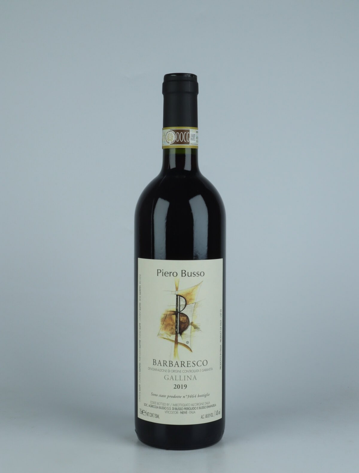 A bottle 2019 Barbaresco Gallina Red wine from Piero Busso, Piedmont in Italy