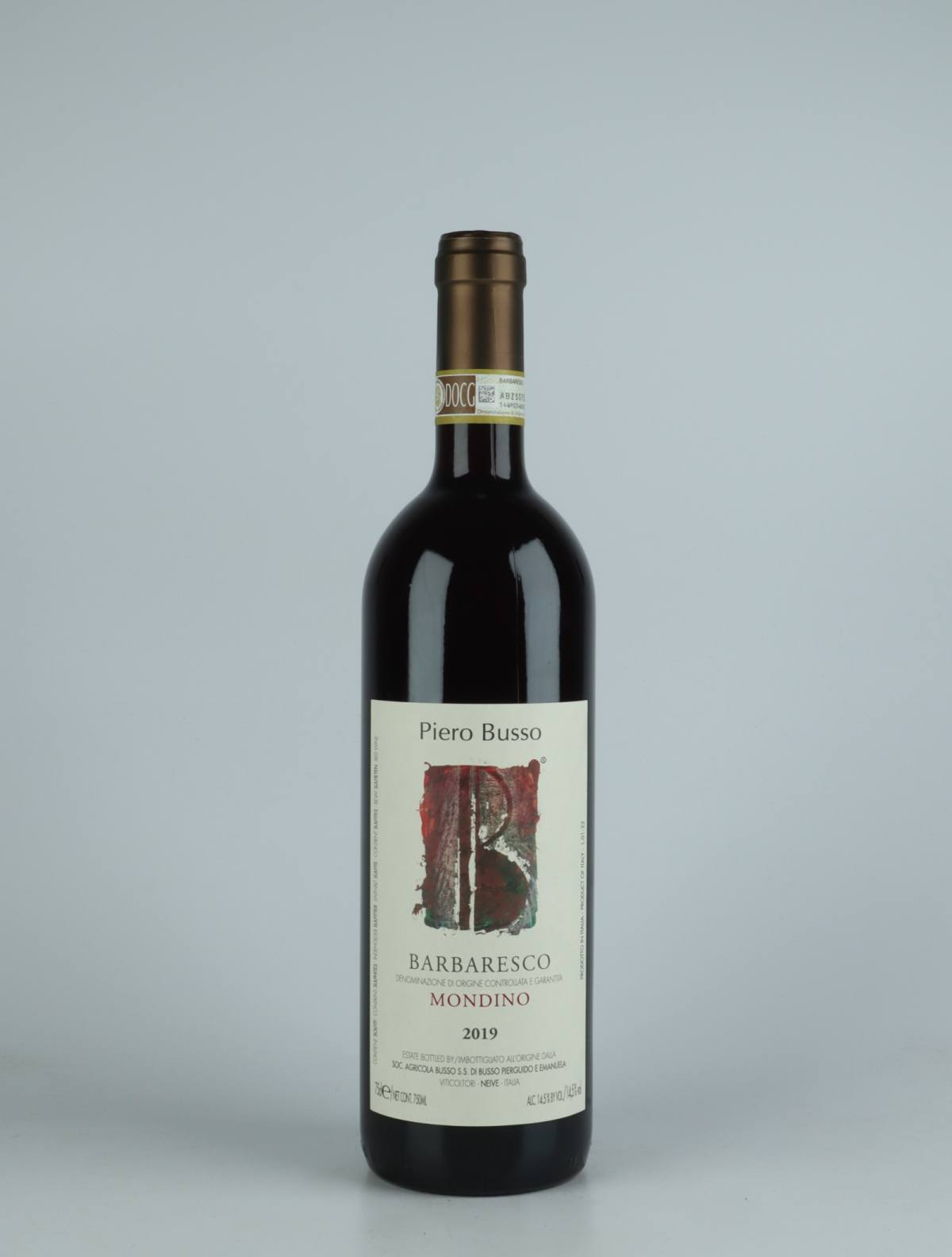 A bottle 2019 Barbaresco Mondino Red wine from Piero Busso, Piedmont in Italy