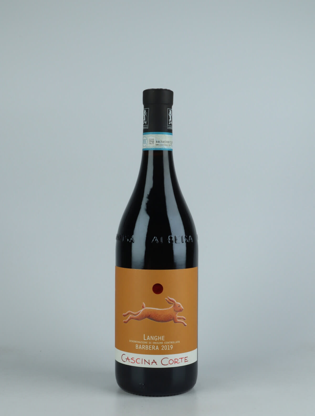 A bottle 2019 Barbera Red wine from Cascina Corte, Piedmont in Italy