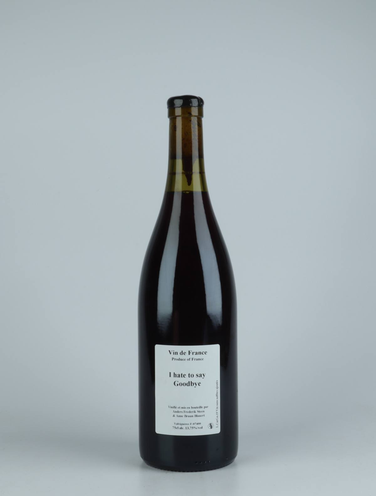A bottle 2019 I hate to say Goodbye Red wine from Anders Frederik Steen & Anne Bruun Blauert, Ardèche in France