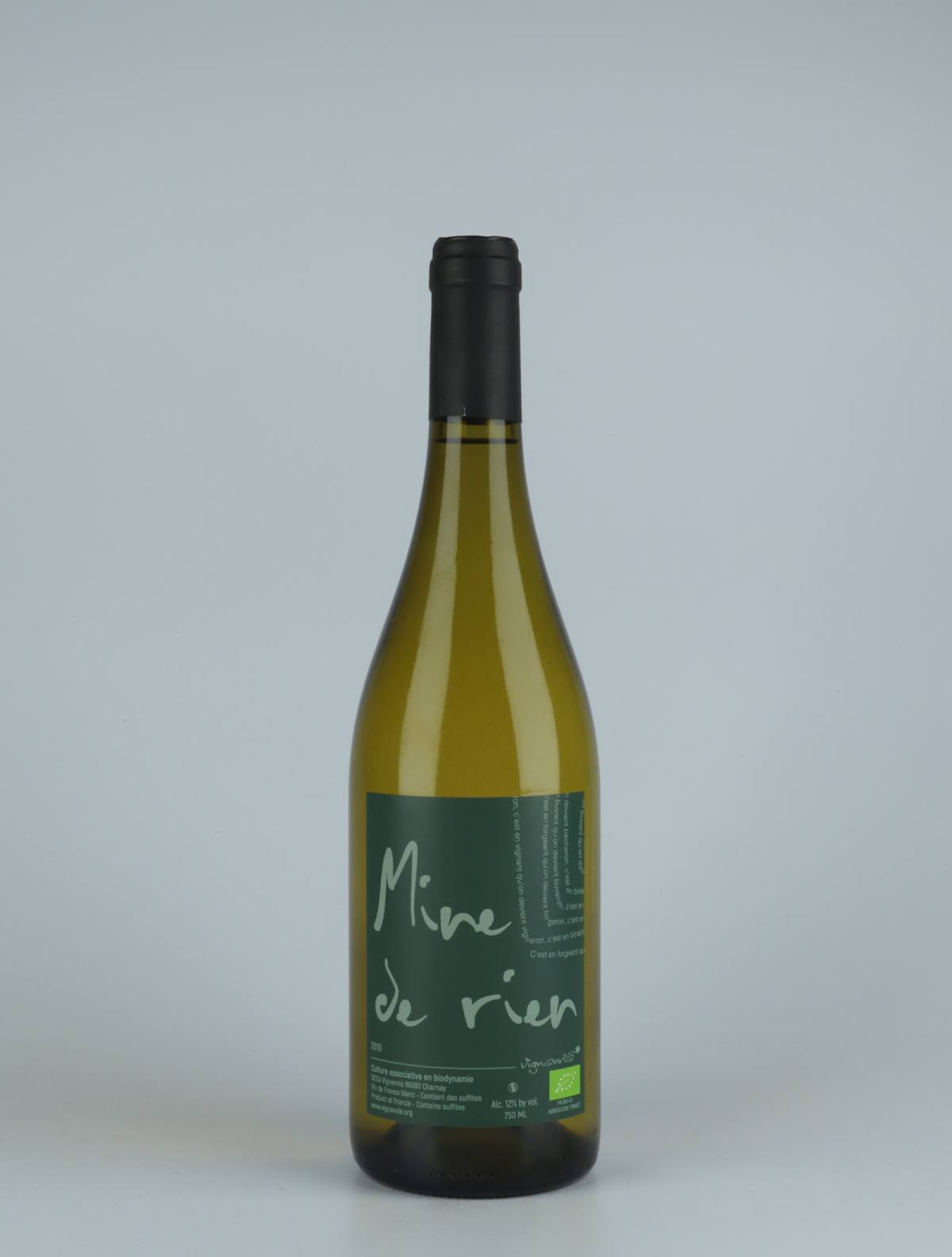A bottle 2019 Mine de Rien White wine from Vignenvie, Beaujolais in France
