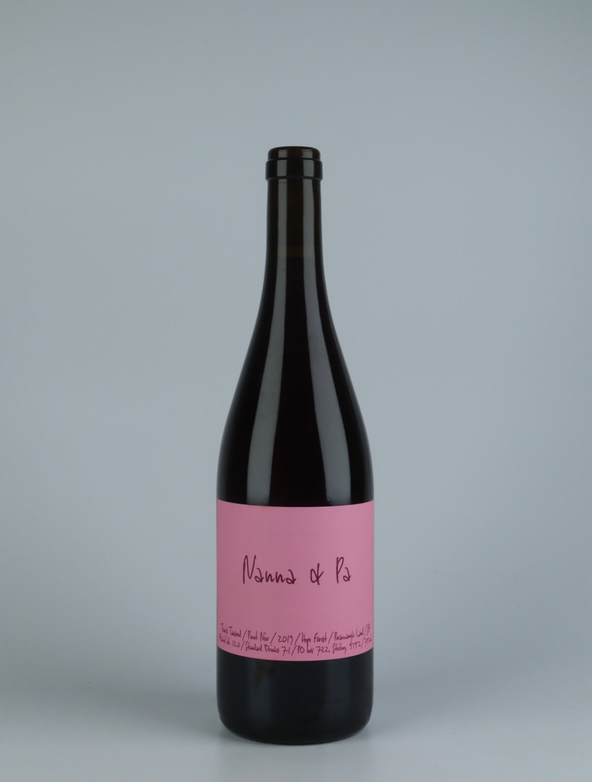 A bottle 2019 Nanna & Pa Pinot Noir Red wine from Travis Tausend, Adelaide Hills in Australia
