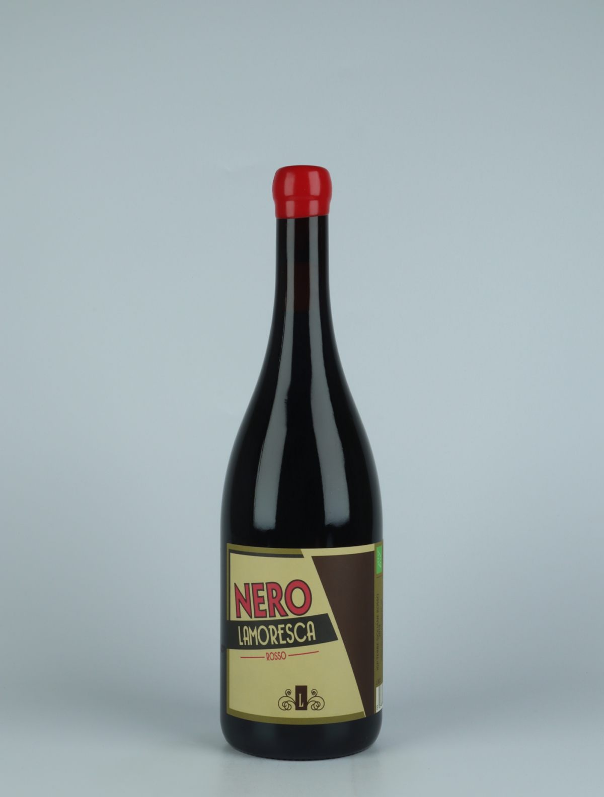 A bottle 2019 Nero Red wine from Lamoresca, Sicily in Italy