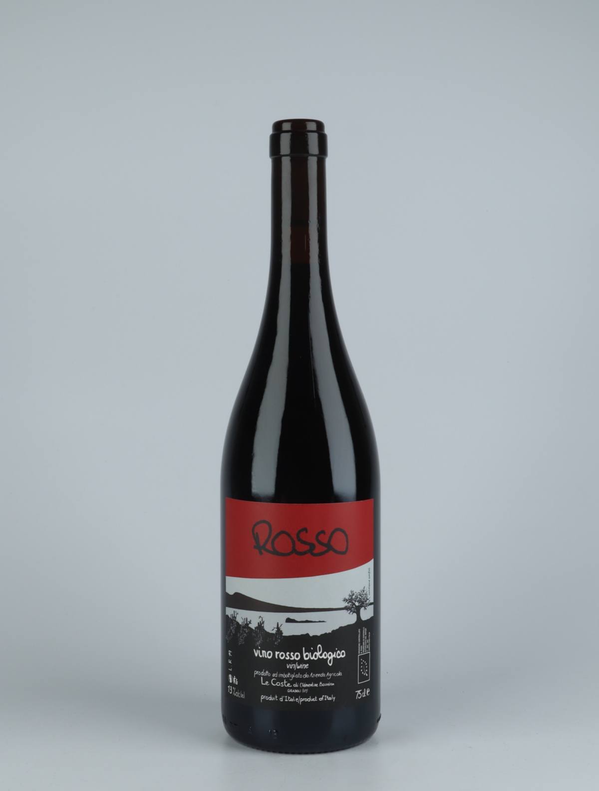 A bottle 2019 Rosso Red wine from Le Coste, Lazio in Italy
