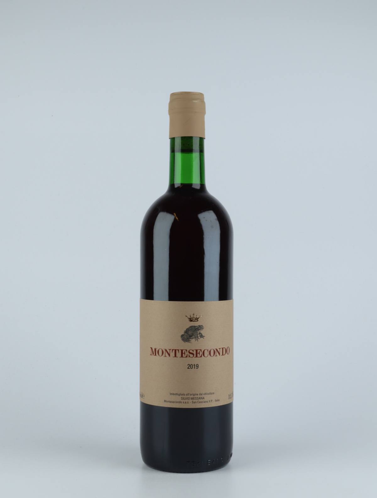 A bottle 2019 Sangiovese Red wine from Montesecondo, Tuscany in Italy