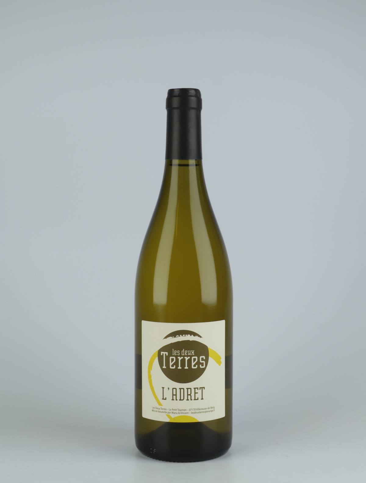 A bottle 2020 Adret White wine from Les Deux Terres, Ardèche in France