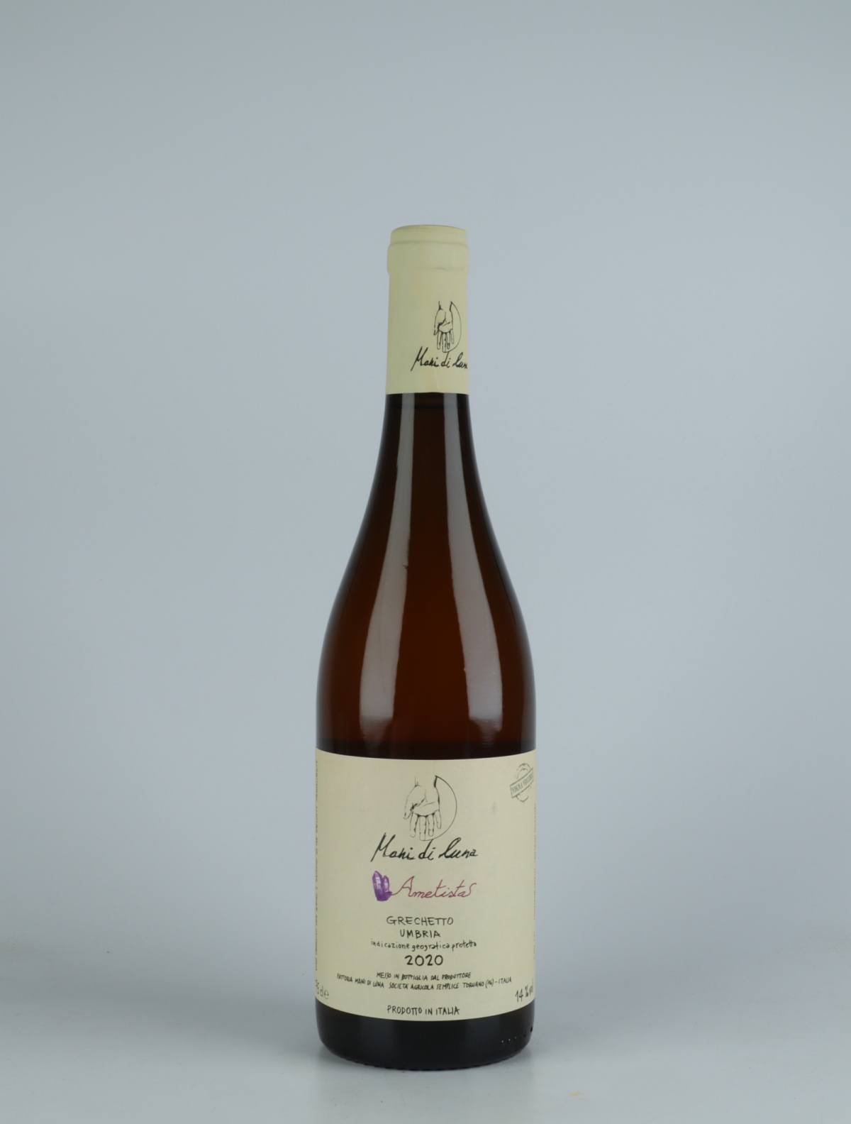 A bottle 2020 Ametistas Orange wine from Mani di Luna, Umbria in Italy