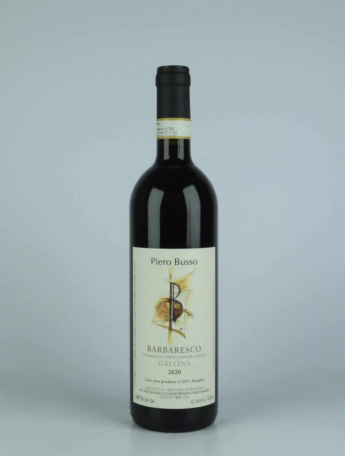A bottle 2020 Barbaresco Gallina Red wine from Piero Busso, Piedmont in Italy