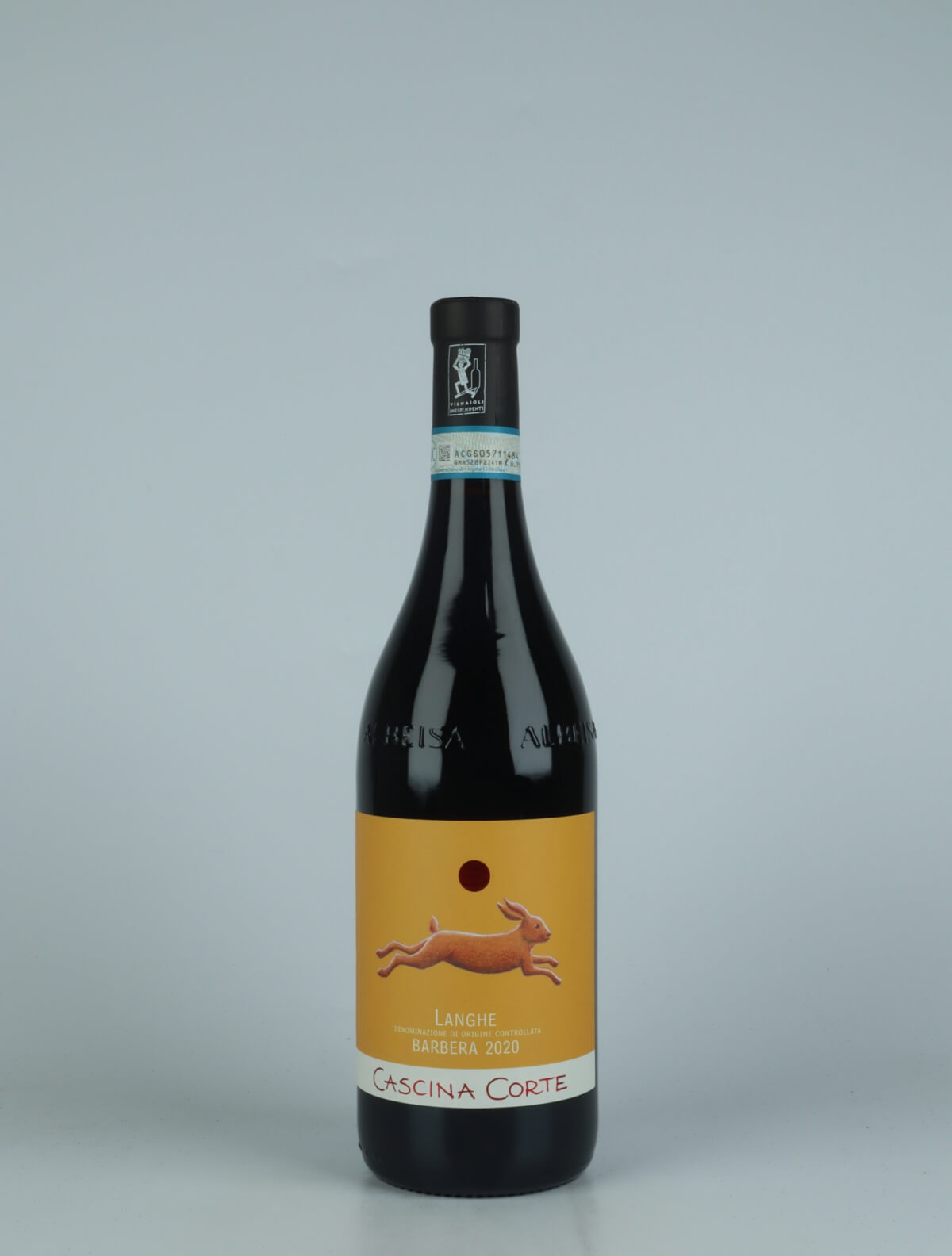 A bottle 2020 Barbera Red wine from Cascina Corte, Piedmont in Italy