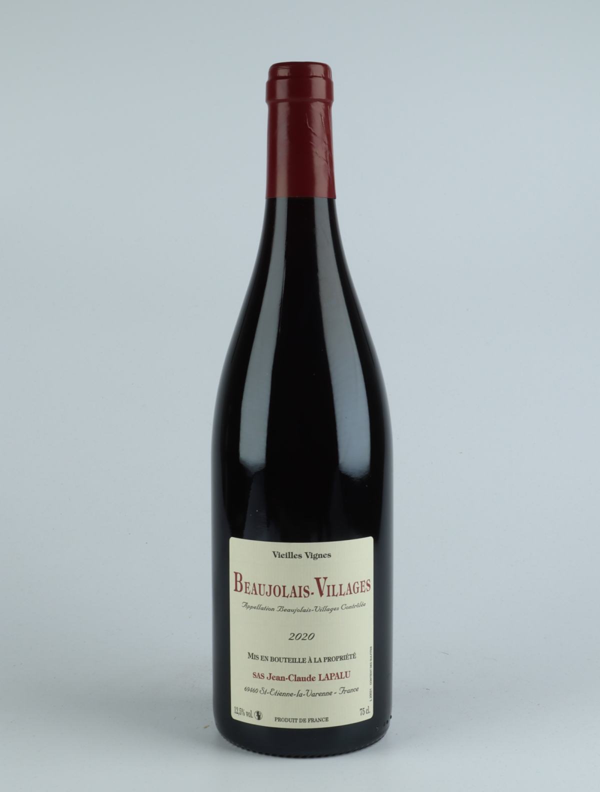 A bottle 2020 Beaujolais Villages - Vieilles Vignes Red wine from Jean-Claude Lapalu, Beaujolais in France