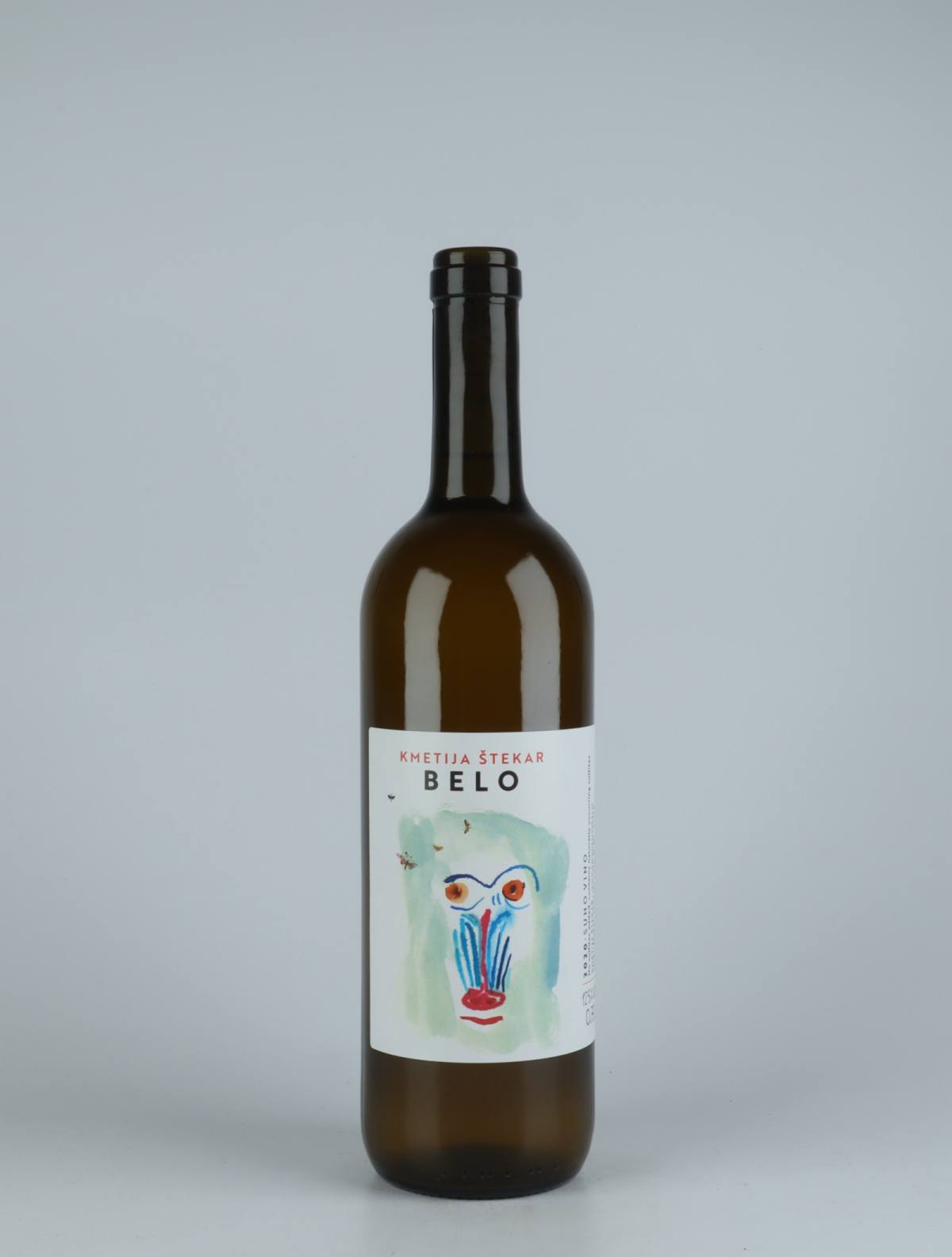 A bottle 2020 Belo White wine from Kmetija Stekar, Brda in Slovenia