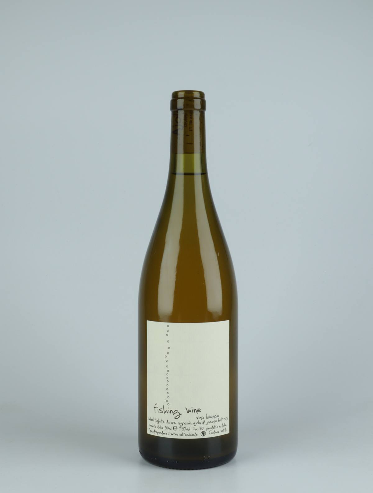 A bottle 2020 Bianco Fishing Wine White wine from Ajola, Umbria in Italy