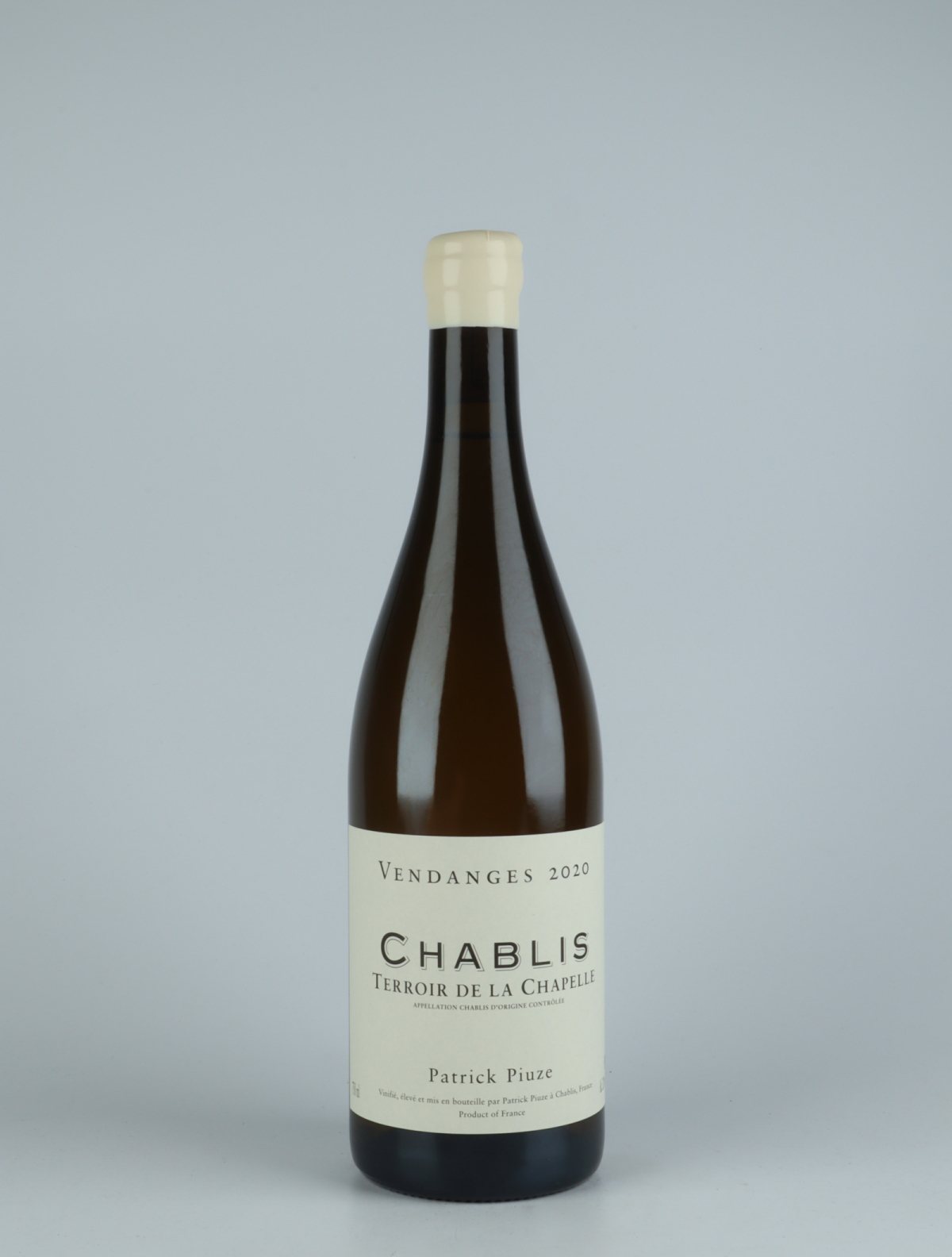 A bottle 2020 Chablis - Terroir de la Chapelle White wine from Patrick Piuze, Burgundy in France