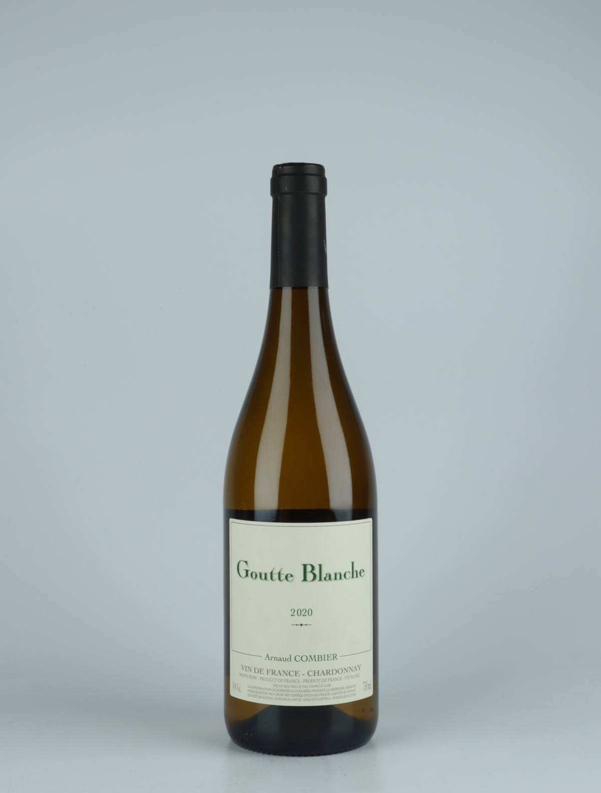 A bottle 2020 Goutte Blanche White wine from Arnaud Combier, Beaujolais in France