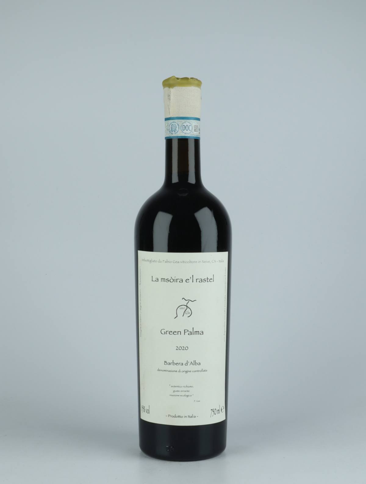 A bottle 2020 Green Palma - Barbera d'Alba Red wine from Fabio Gea, Piedmont in Italy