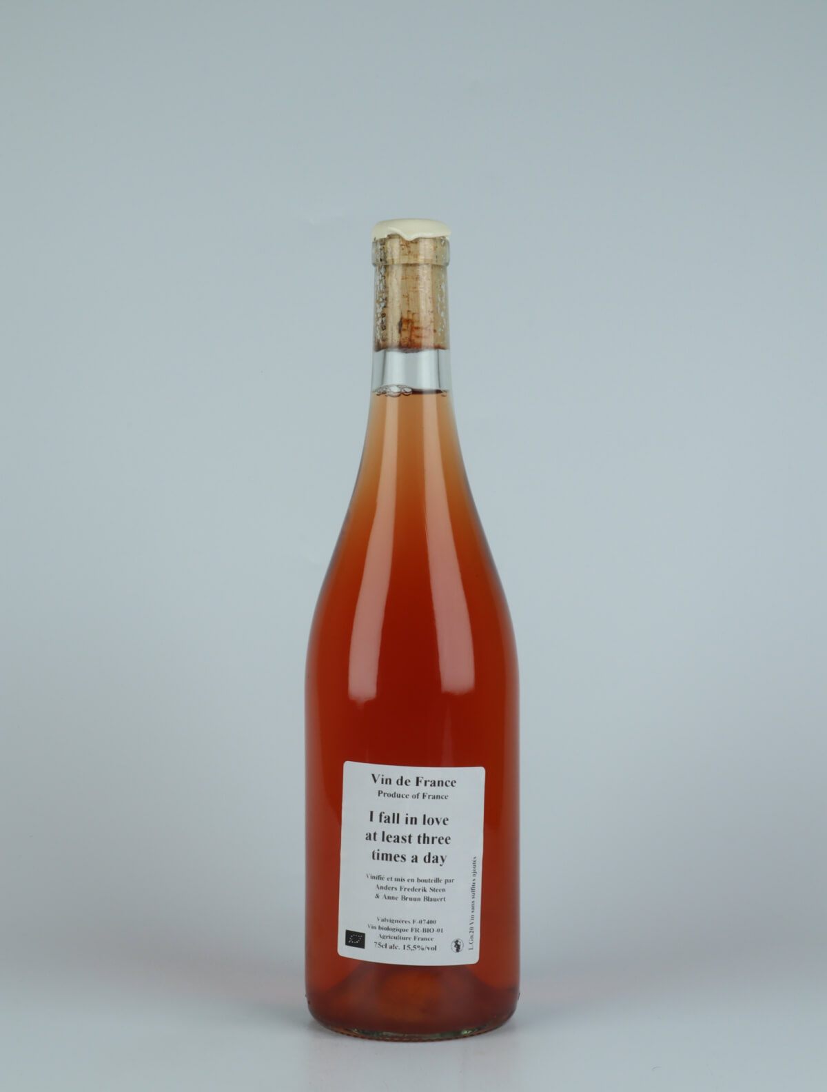A bottle 2020 I fall in love at least three times a day Rosé from Anders Frederik Steen & Anne Bruun Blauert, Ardèche in France