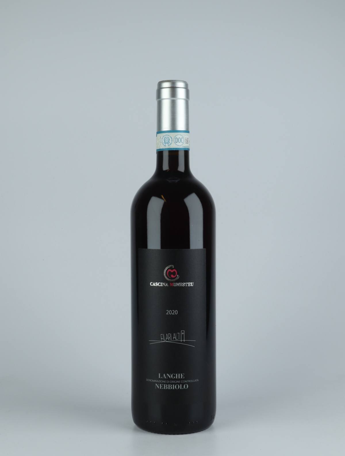 A bottle 2020 Langhe Nebbiolo - Filari Alti Red wine from Cascina Munesteu, Piedmont in Italy