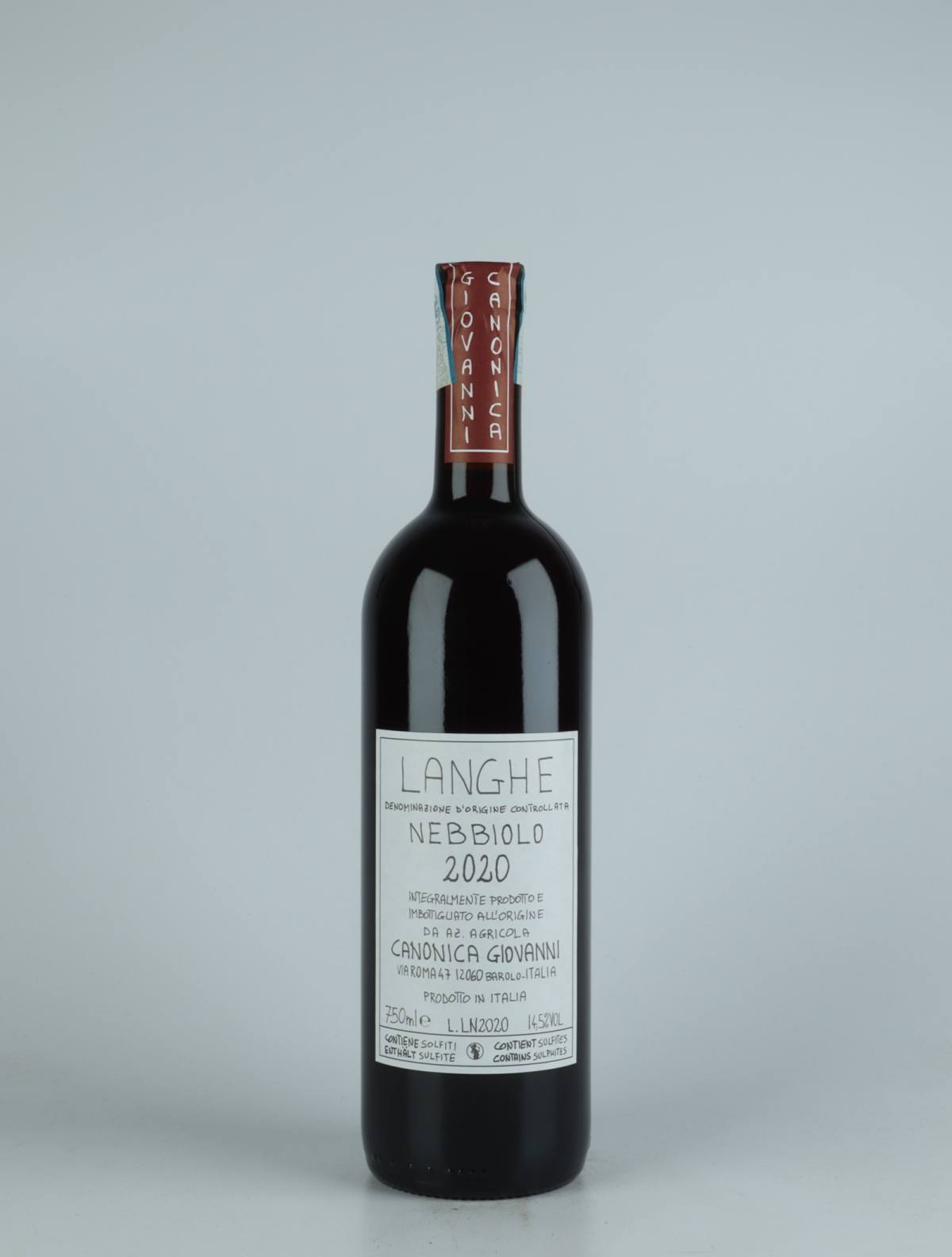 En flaske 2020 Langhe Nebbiolo Rødvin fra Giovanni Canonica, Piemonte i Italien