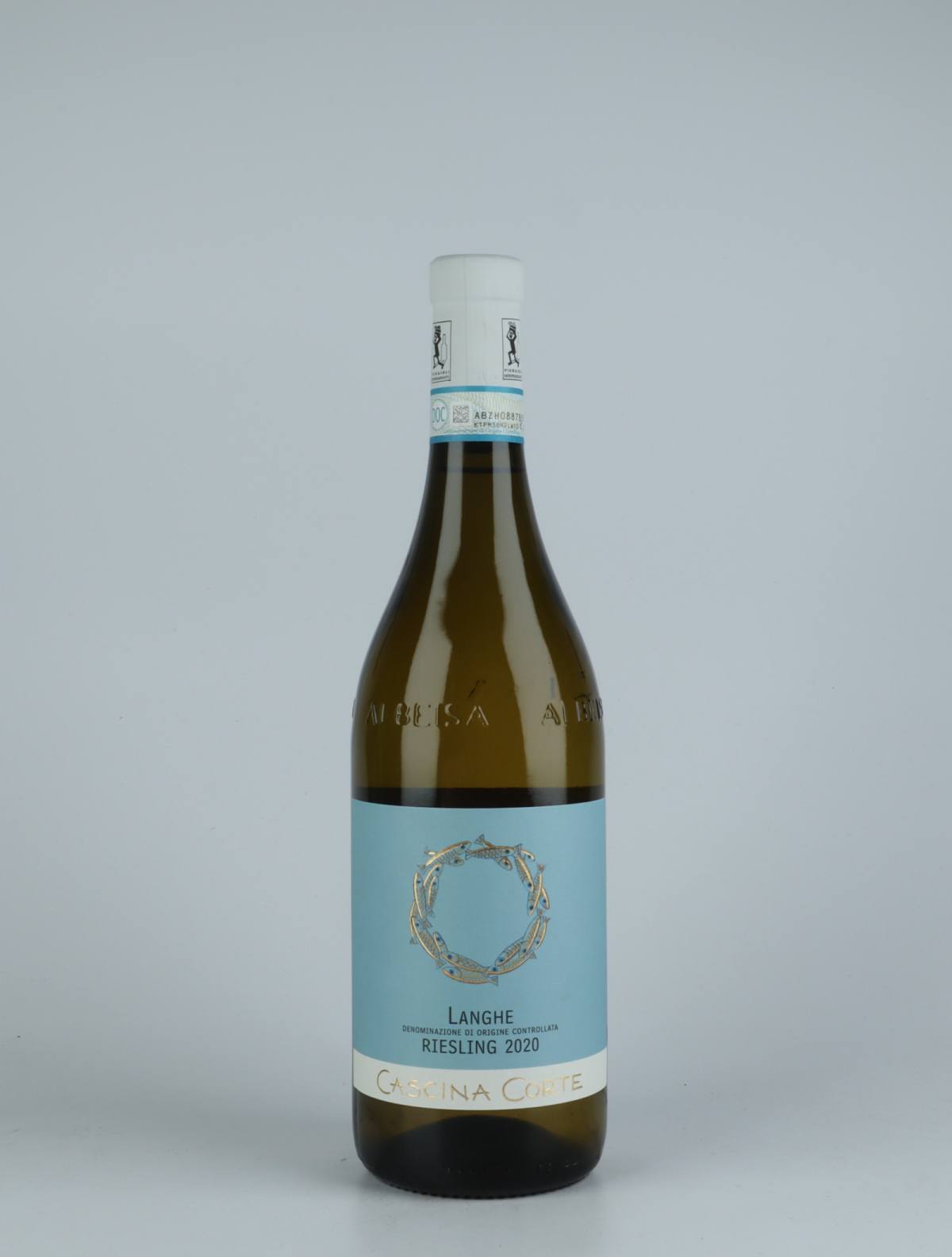 A bottle 2020 Langhe Riesling White wine from Cascina Corte, Piedmont in Italy
