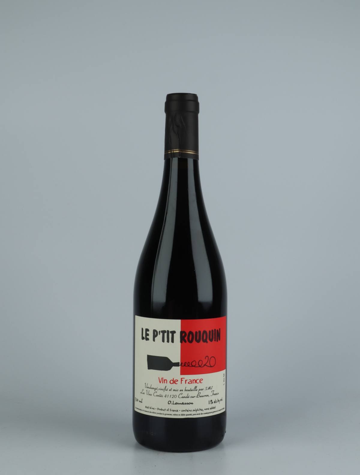 A bottle 2020 Le P’tit Rouquin Red wine from Olivier Lemasson, Loire in France