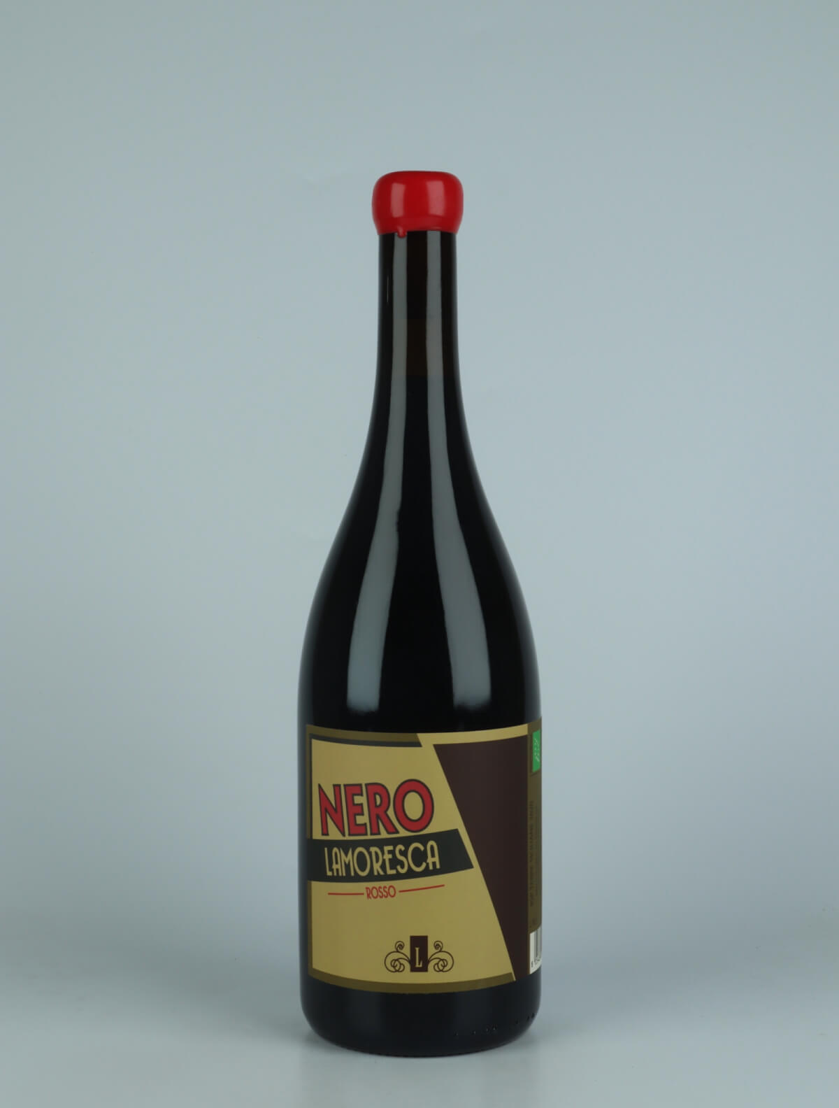 A bottle 2020 Nero Red wine from Lamoresca, Sicily in Italy