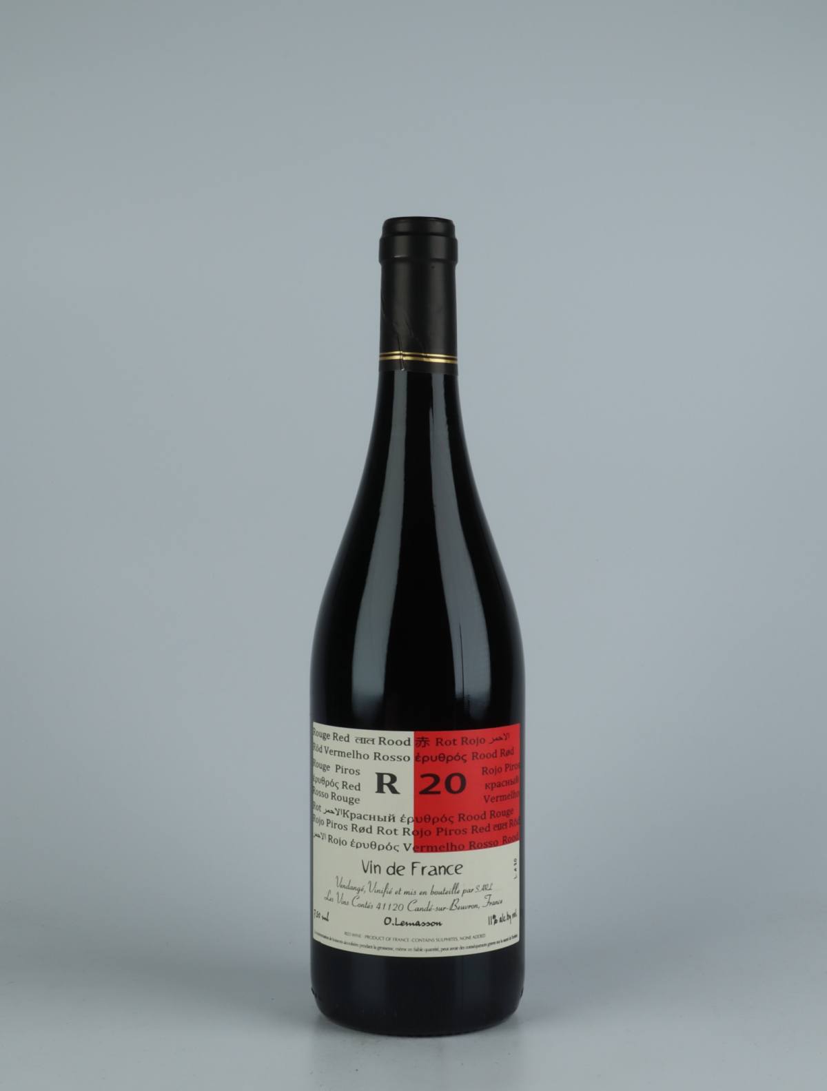 A bottle 2020 R20 Red wine from Olivier Lemasson, Loire in France