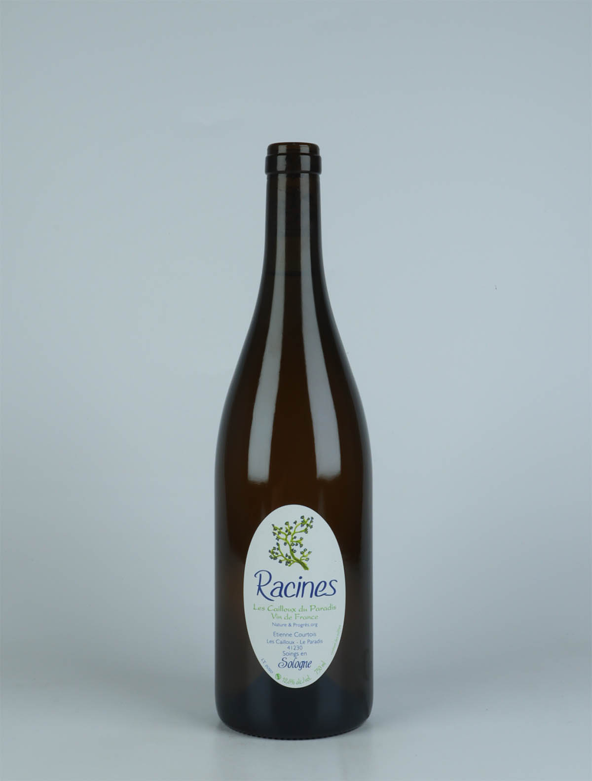 A bottle 2020 Racines Blanc White wine from Etienne Courtois, Loire in France