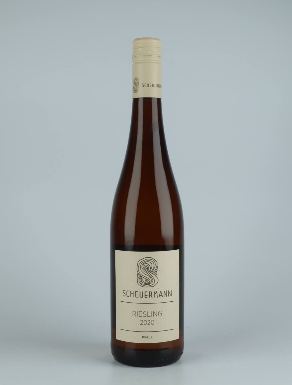 A bottle 2020 Riesling Trocken White wine from Weingut Scheuermann, Pfalz in Germany