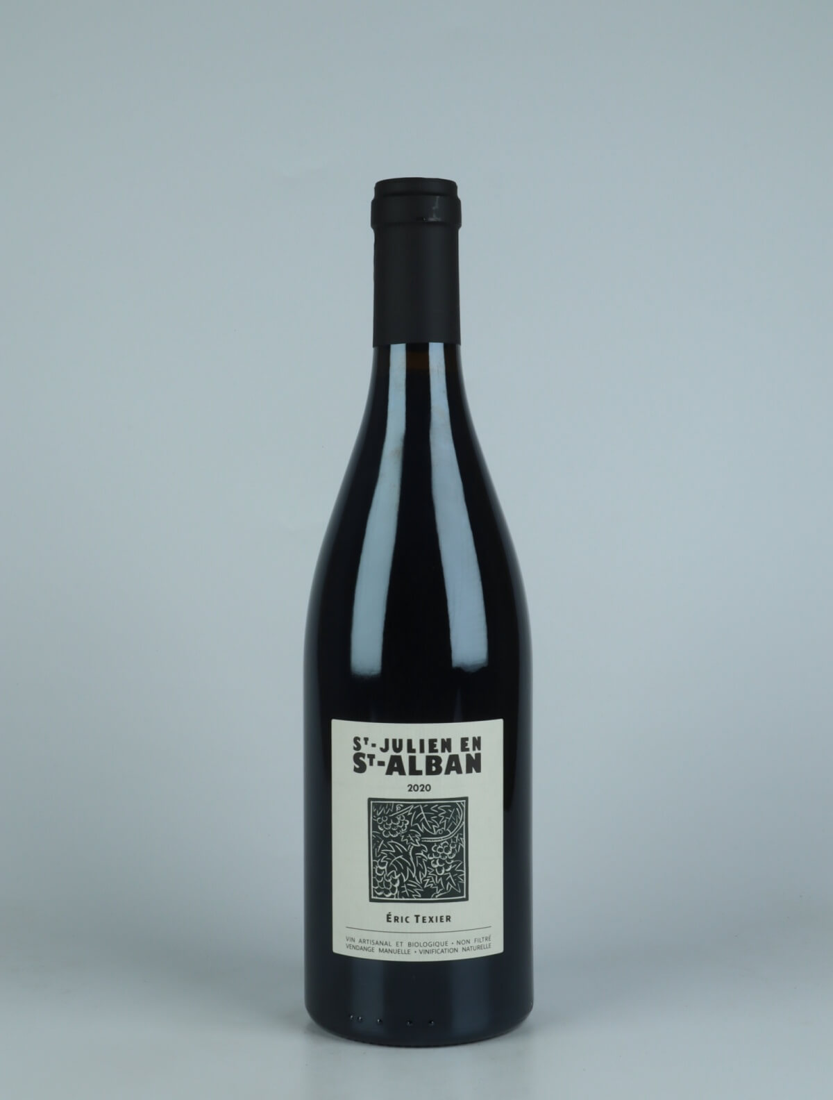 A bottle 2020 St Julien en St Alban Red wine from Eric Texier, Rhône in France